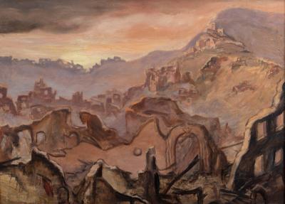 Appraisal: Attributed to Oliver Heywood Ruined Mediterranean Village oil on canvas