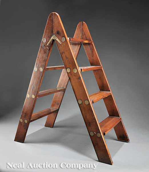 Appraisal: An English Brass-Mounted Folding Library Step probably cedar height in