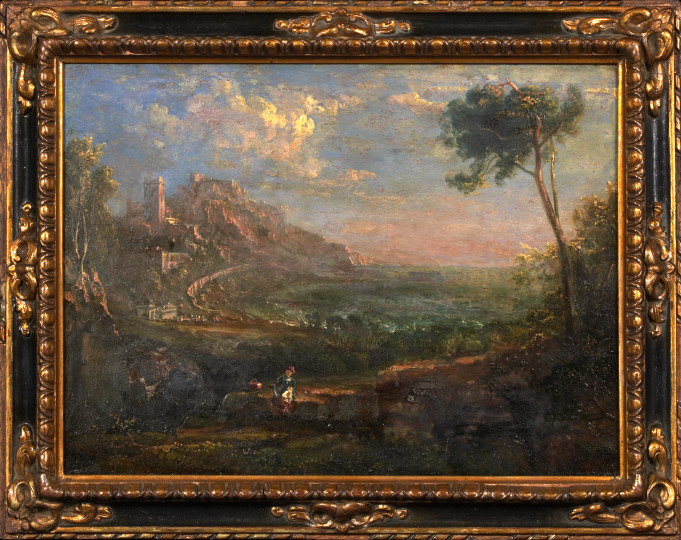 Appraisal: Continental School th Century Italianate Landscape with Woman Resting on