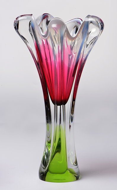 Appraisal: A FLYGSFORS STYLE TALL GLASS VASE shaped flaring rim with