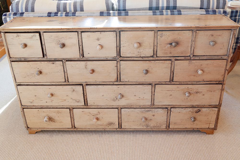 Appraisal: th Century English Scrubbed Pine Seventeen Drawer Apothecary Chest Exclusive