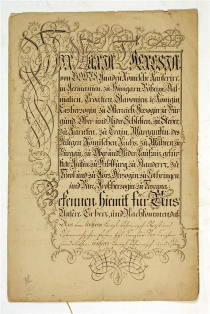 Appraisal: piece Document Signed Maria Theresa Empress N p January pp