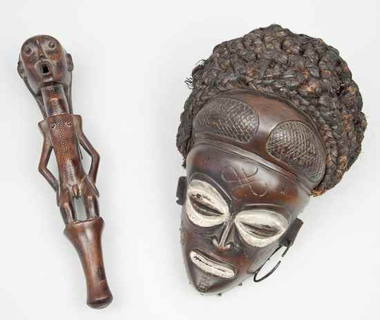 Appraisal: Two Angolan pieces second half th century one Tchokwe mask