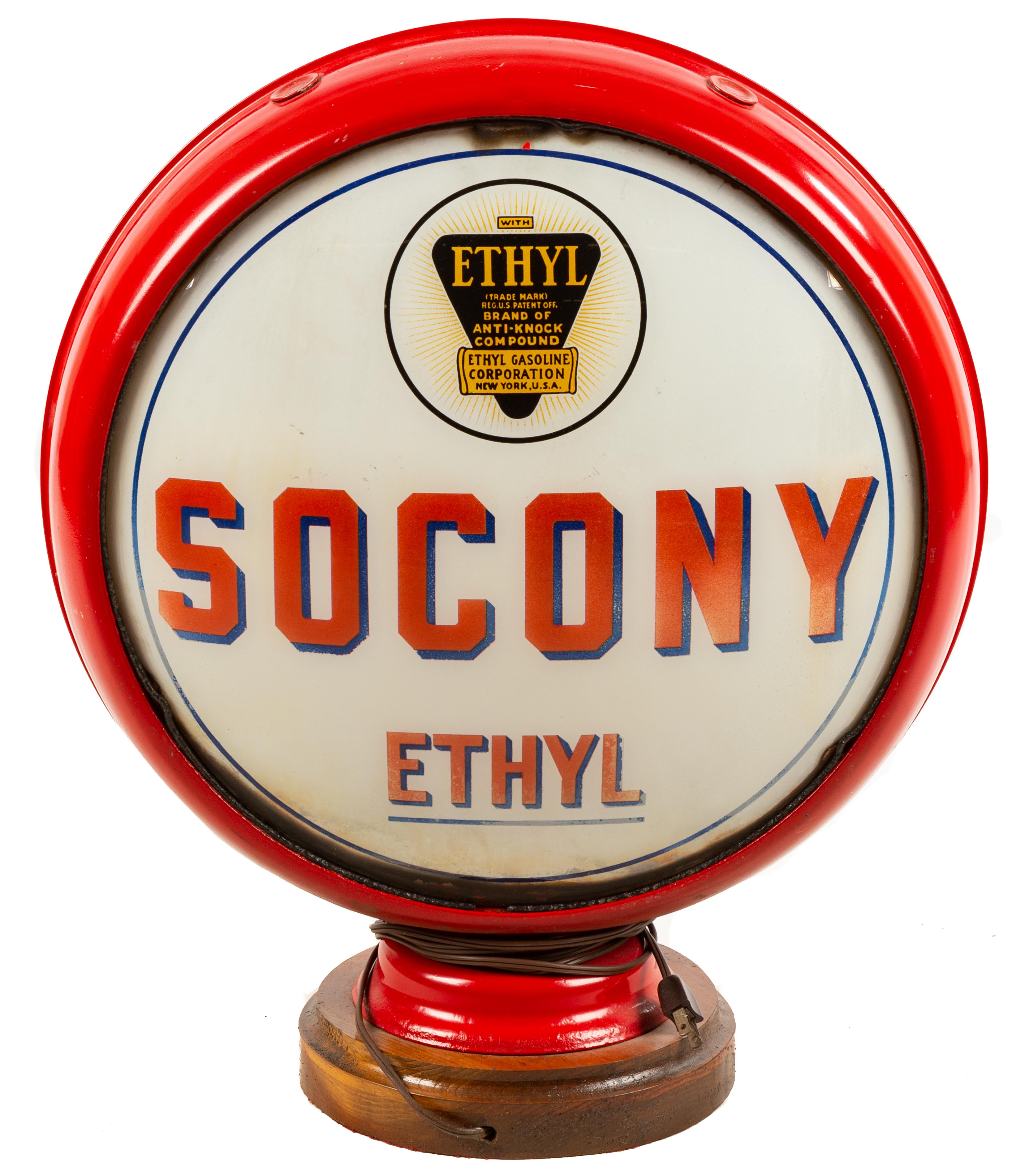 Appraisal: VINTAGE SOCONY GASOLINE GLOBE Mounted on wooden base and electrified