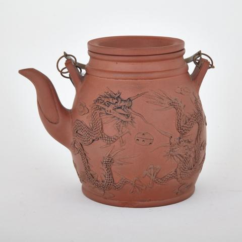 Appraisal: Yixing Teapot Signed Xi Da Bing With design of dragons