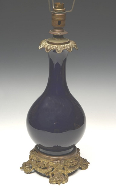 Appraisal: A CHINESE COBALT BLUE BALUSTER PORCELAIN LAMP with gilt metal