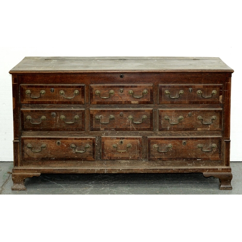 Appraisal: A George III oak and crossbanded 'Lancashire' mule chest the