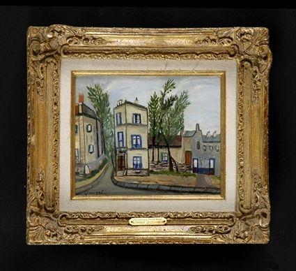 Appraisal: FRENCH SCHOOL MAISON AUX VOLETS BLEUS Oil on wood panel