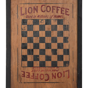 Appraisal: A Lion Coffee Wooden Advertising Game Board th Century framed