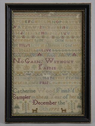 Appraisal: AMERICAN NEEDLEWORK SAMPLER Catherine Wood finished the sampler in the