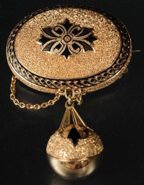 Appraisal: Antique Jewelry K Y Gold Pin with Hanging Ball Description