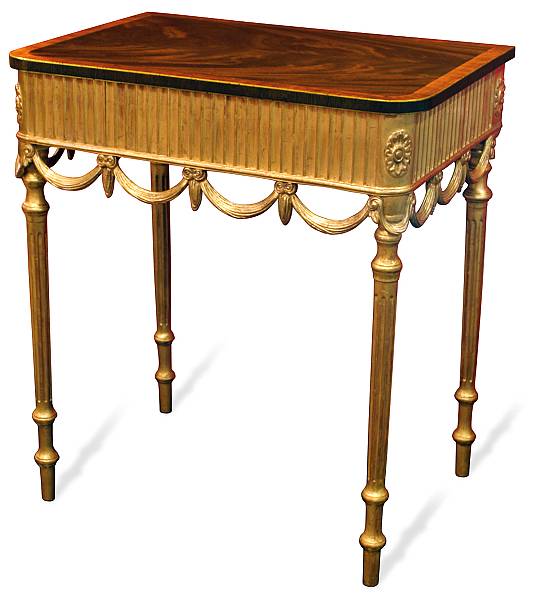 Appraisal: A George III style mahogany and giltwood table With fluted