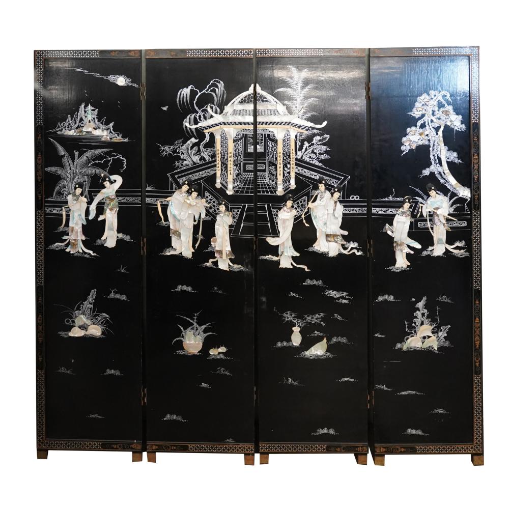 Appraisal: CHINESE HARDSTONE-MOUNTED FOUR-FOLD FLOOR SCREENcontemporary each panel x inches Condition