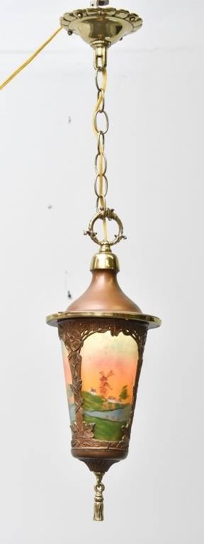 Appraisal: Reverse painted hanging hall light x