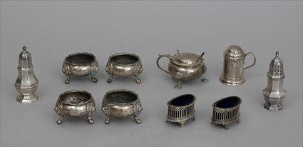 Appraisal: FOUR VICTORIAN SILVER SALTS TWO OTHER SALTS A MUSTARD POT