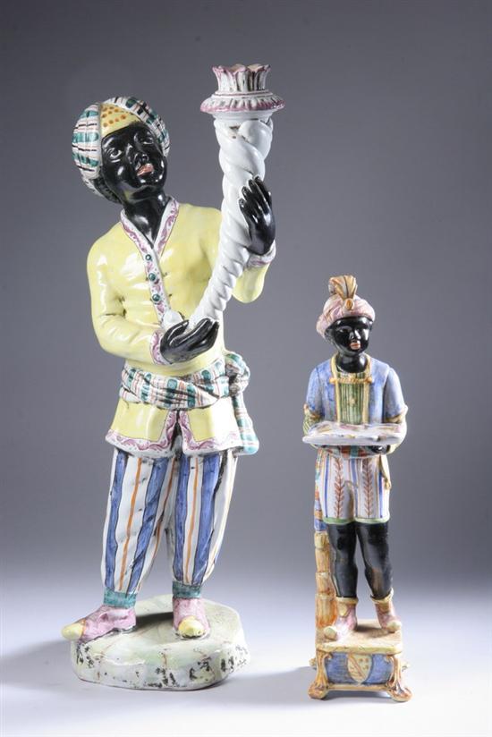 Appraisal: TWO ITALIAN MAIOLICA FIGURES OF BLACKAMOORS th century One a