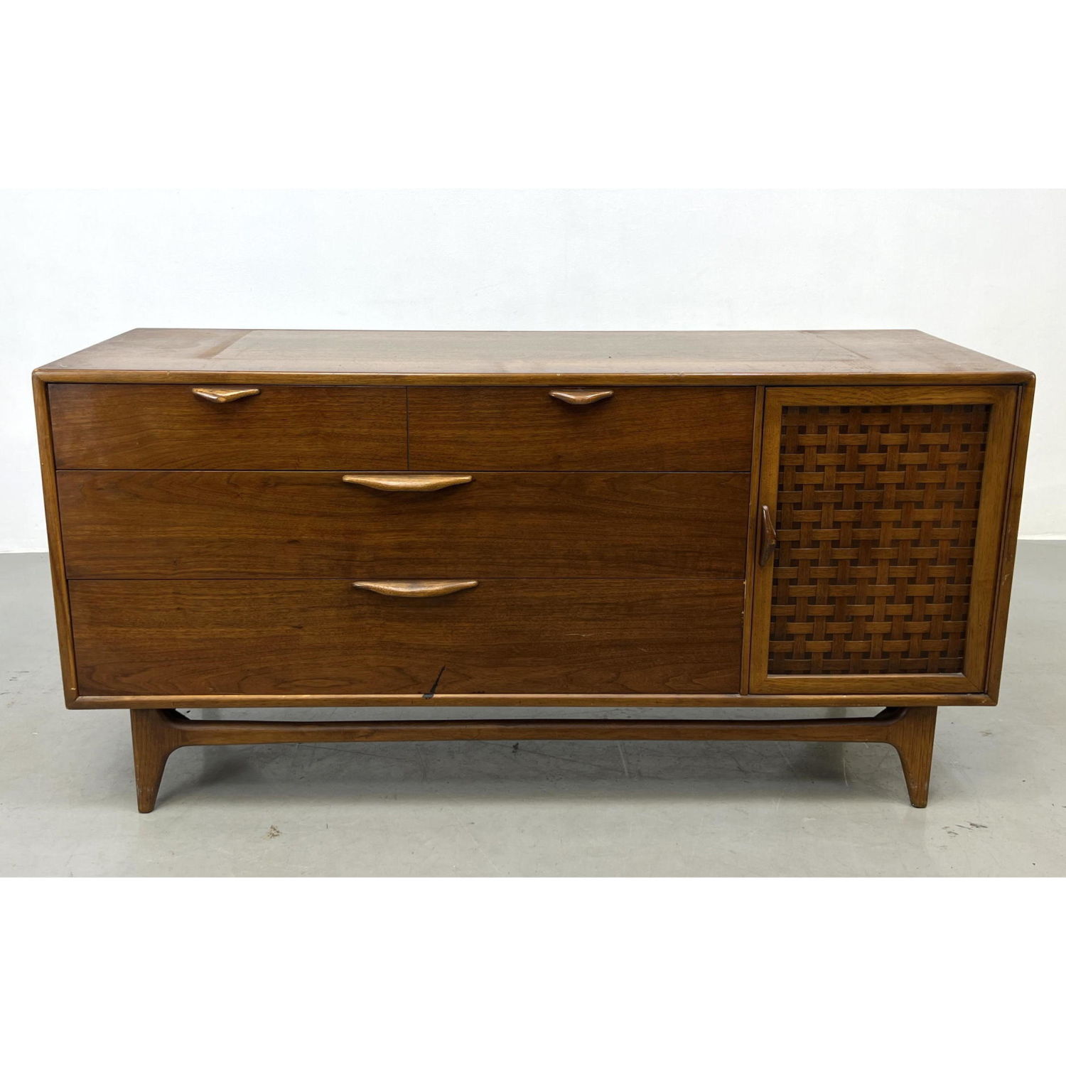 Appraisal: LANE American Modern Walnut Credenza Dresser One door with woven