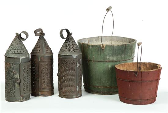 Appraisal: LANTERNS AND BUCKETS American late th-early th century Three punched