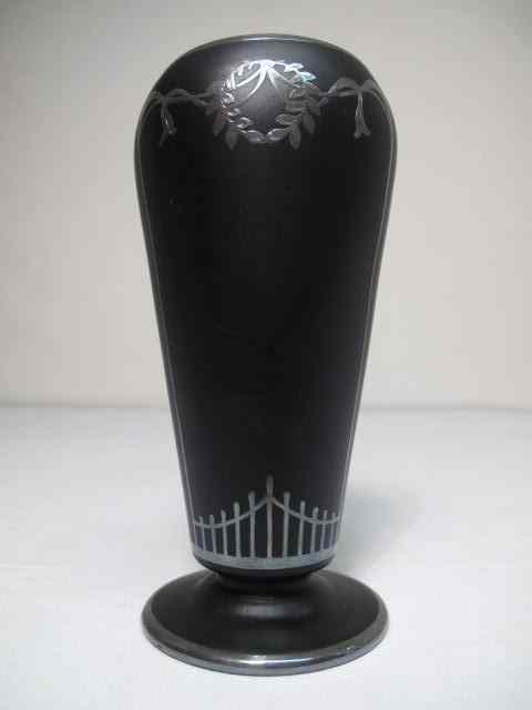 Appraisal: Tiffin black satin finish vase with silver overlay Probably Rockwell