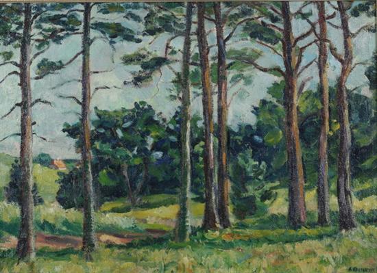 Appraisal: A RUBINSTEIN American th century LANDSCAPE WITH TALL TREES signed