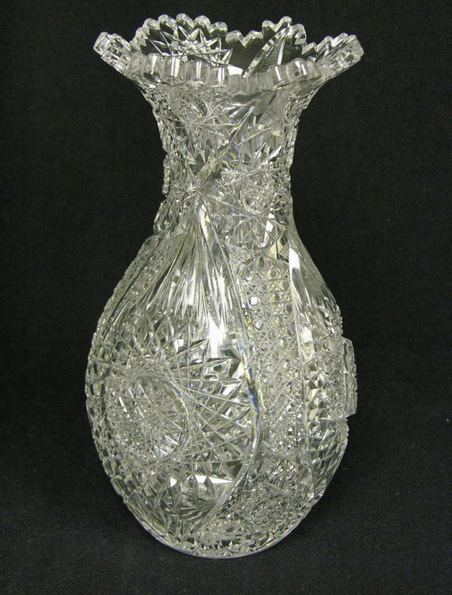 Appraisal: ABP CUT GLASS VASE point hobstar vase Size with base