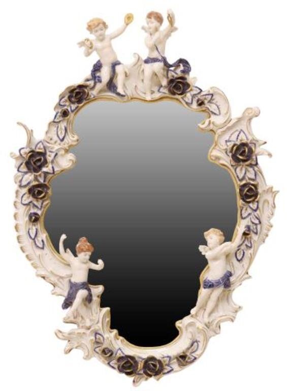 Appraisal: German hand-painted porcelain framed mirror Von Schierholz th c with