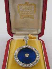 Appraisal: A French hallmarked platinum and gold diamond and enamel pendant