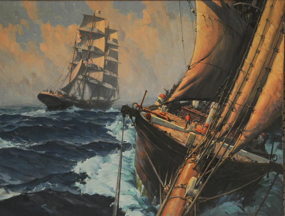 Appraisal: JOE DUNCAN GLEASON SHIPS THAT PASS oil on canvas signed