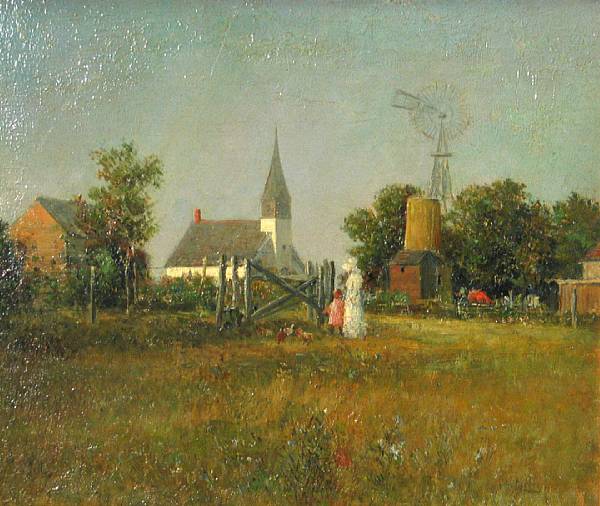 Appraisal: Beatrice Magill American born Landscape with farm church and figures