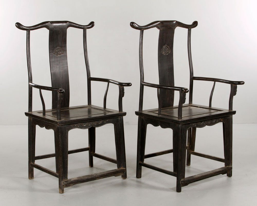 Appraisal: - Pr Chinese Zitan Office Chairs Pair of Zitan office