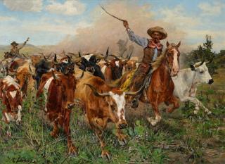 Appraisal: RICHARD LORENZ - The Herders oil on canvas x inches