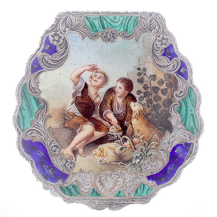 Appraisal: Italian and Enamel Compact An silver and enamel compact The