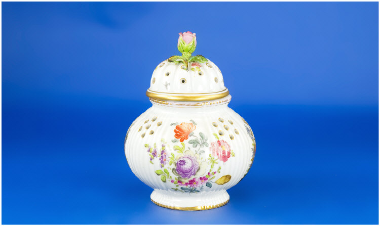 Appraisal: Dresden Pot Pourri Vase And Cover Floral Decoration With Rose