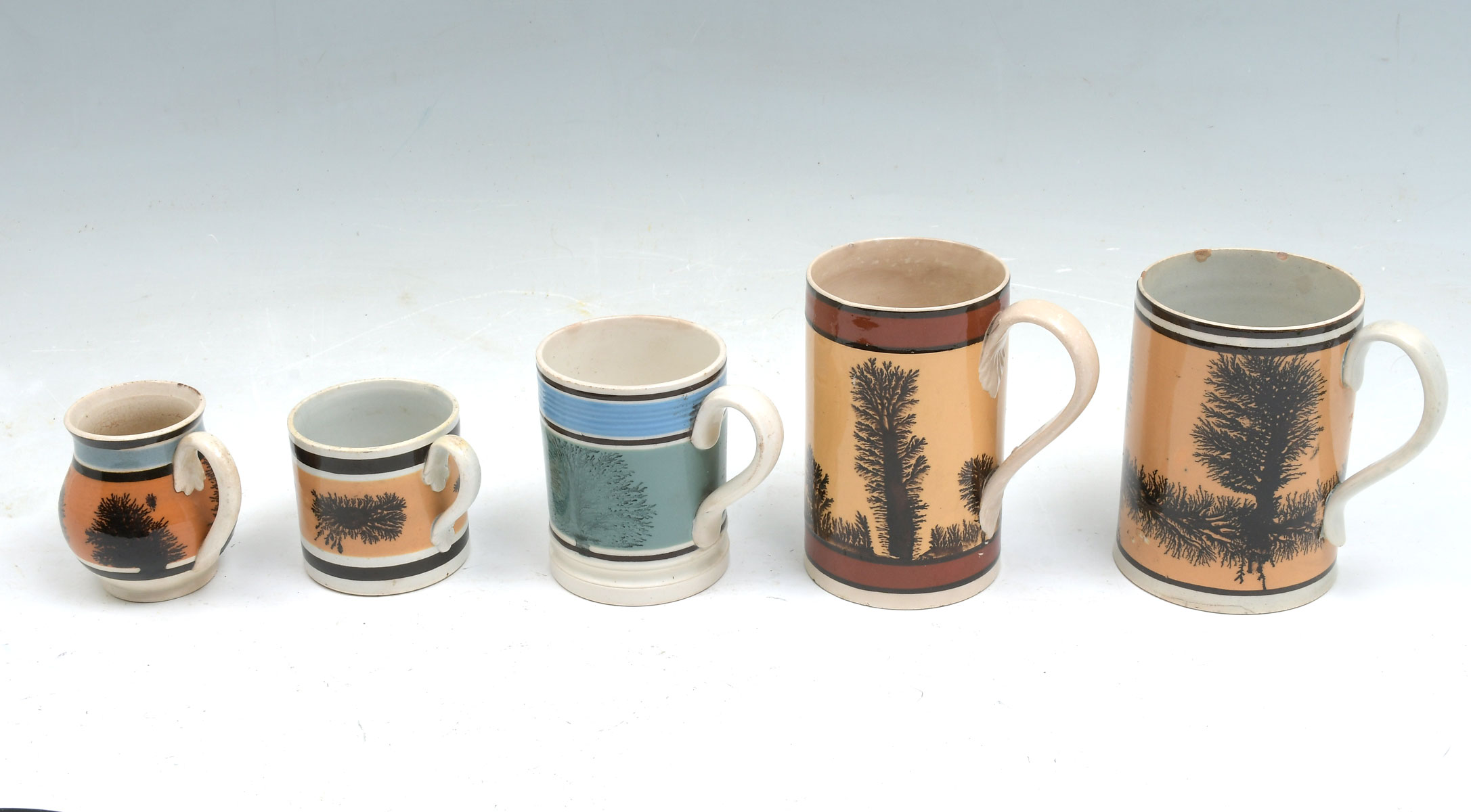 Appraisal: PC EARLY MOCHAWARE MUGS '' h x '' l x