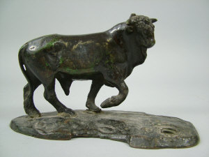 Appraisal: A late th century copper electroplated bull on a naturalistic