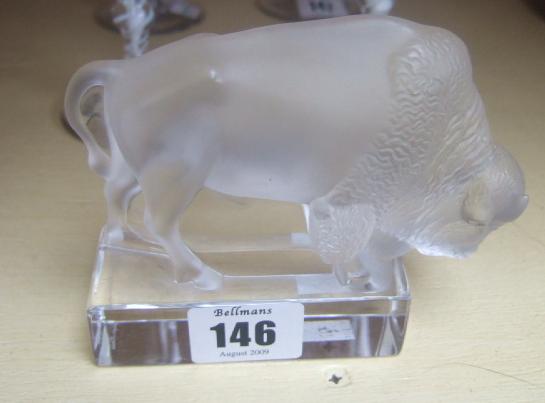 Appraisal: A Lalique clear and frosted glass figure of a bison