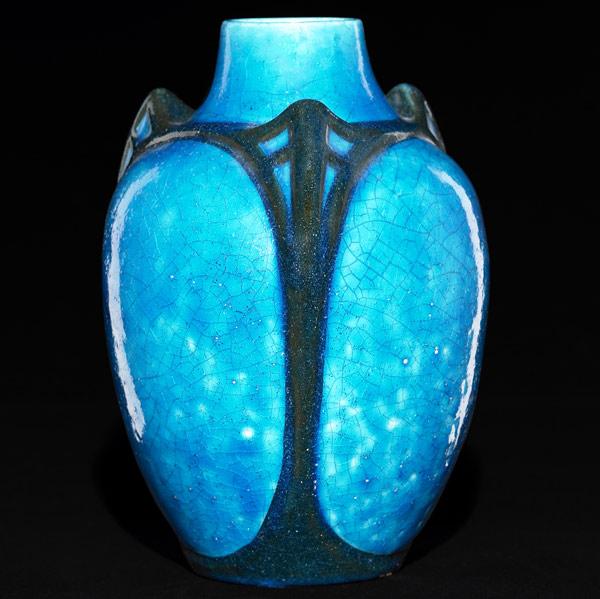 Appraisal: EDMOND LACHENAL Baluster vase with three stylized contrasting buttresses over