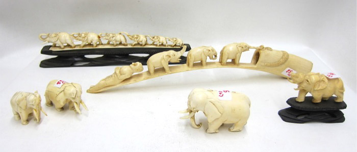 Appraisal: COLLECTION OF SIX CARVED IVORY ELEPHANT FIGURALS consisting of four