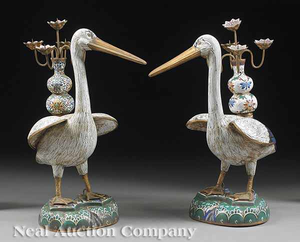 Appraisal: A Pair of Chinese Cloisonn Enamel Pricket Stands each rendered