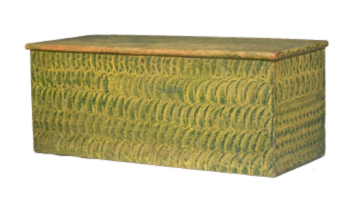 Appraisal: AMERICAN GREEN PAINT-DECORATED BLANKET CHEST CIRCA The rectangular hinged lid