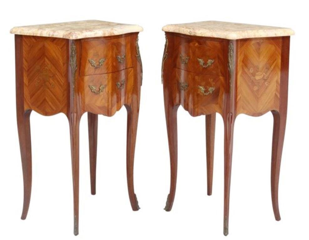 Appraisal: pair French Louis XV style nightstands th c having marble