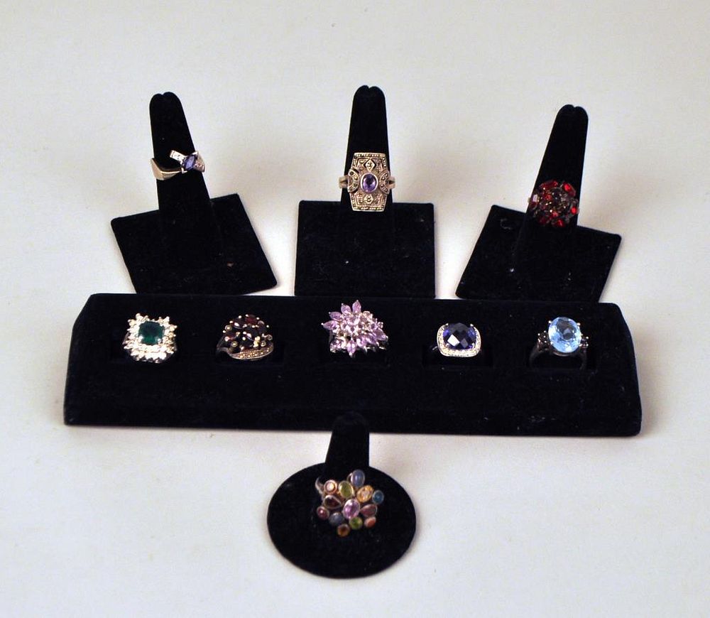 Appraisal: Group Nine Silver Rings With Semi-Precious Stones the stones may