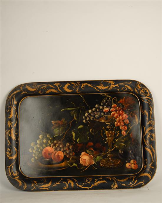 Appraisal: A Superb Large Tole Painted Tray with fruit and flower