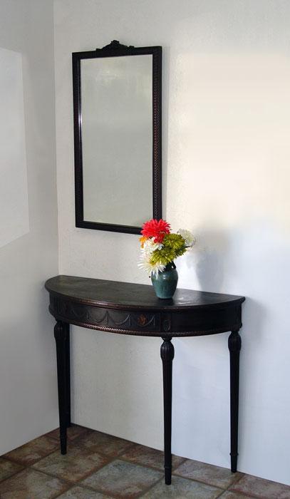 Appraisal: LATE TH C SHERATON STYLE DEMI LUNE TABLE WITH MIRROR