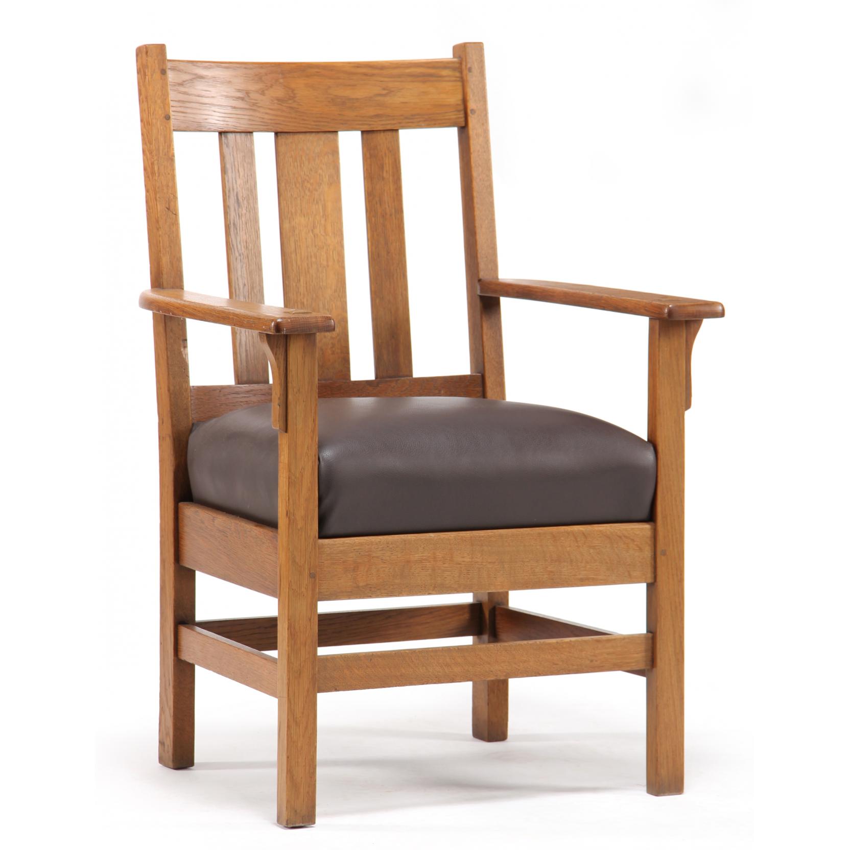 Appraisal: Stickley Arts and Crafts Arm Chair circa oak later leather