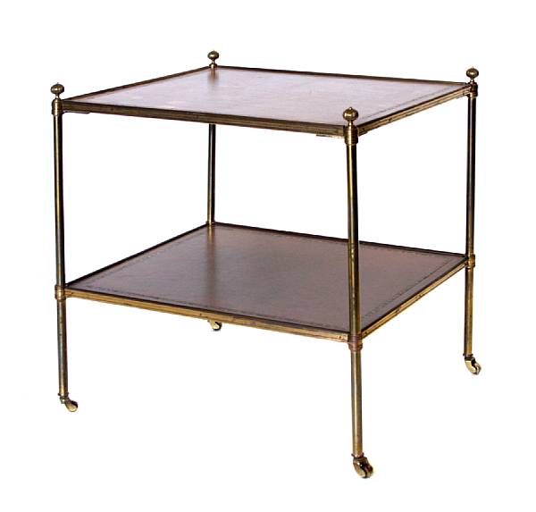 Appraisal: A leather and bronze rectangular two tier occasional table height