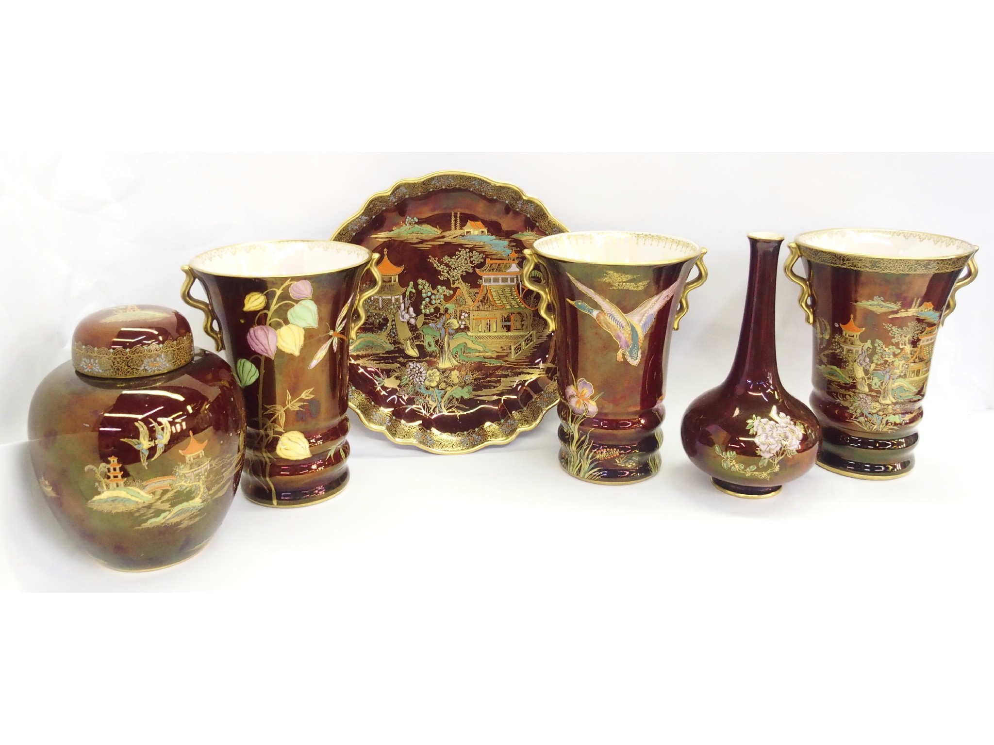 Appraisal: Six Carlton Ware Rouge Royale table articles including four vases