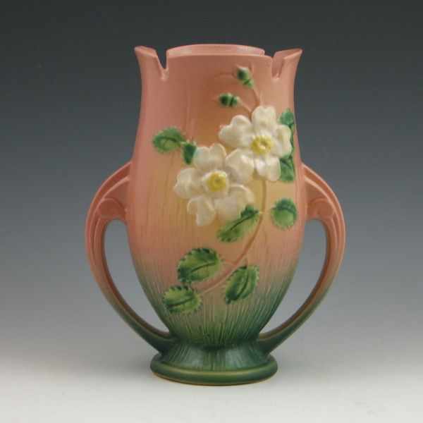 Appraisal: Roseville White Rose handled vase in pink and green Marked