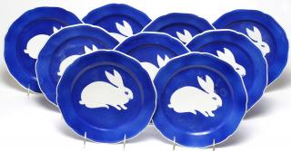 Appraisal: Set of Italian Porcelain Rabbit Plates Hand-stenciled and detailed the