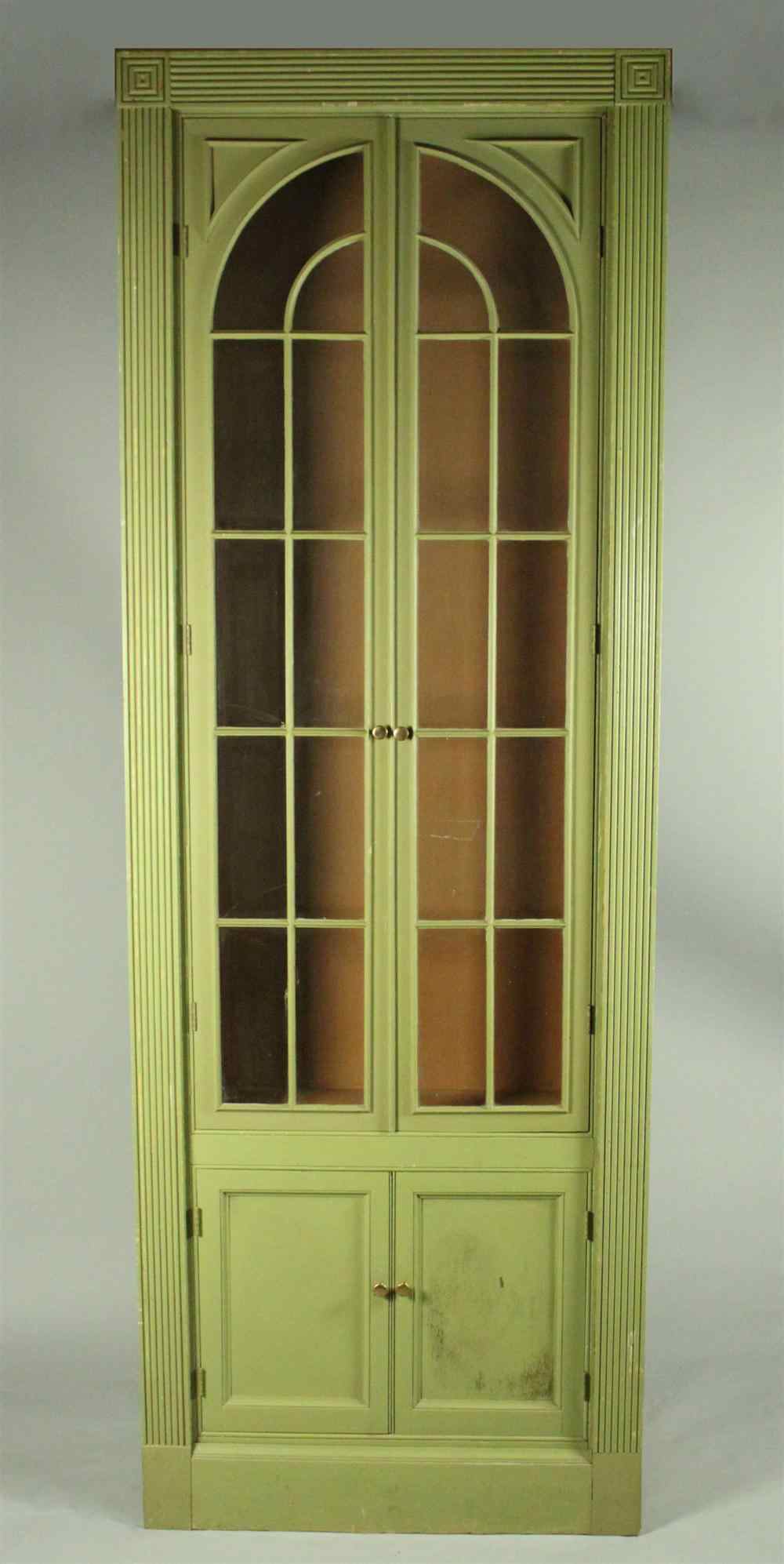 Appraisal: FEDERAL STYLE TALL GREEN PAINTED CABINET the flat top with